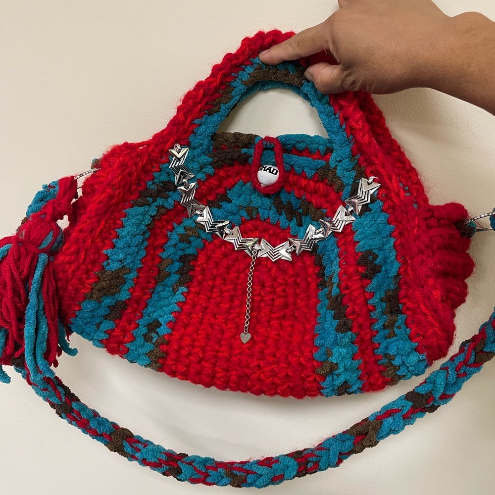 Handmade Red and Blue Crochet Bag